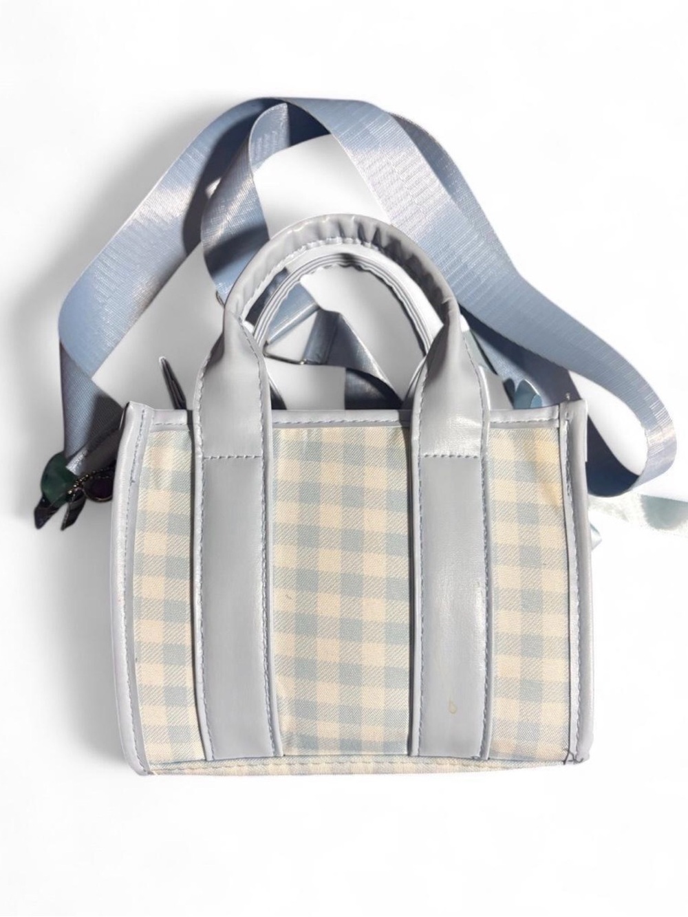 Checked Mini Tote Bag with Light Blue Trim